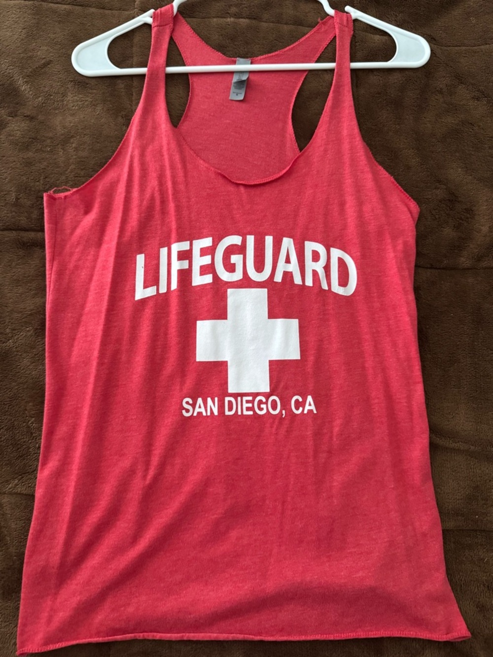 Next Level Apparel Red "Lifeguard" Tank Top with White Cross